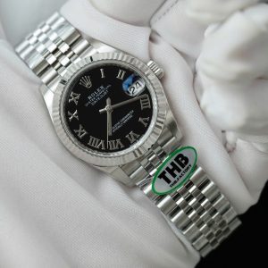 Đồng Hồ Rolex DateJust Replica Cao Cấp Mặt Đen Cọc Số La Mã Xưởng THB 31mm (2)