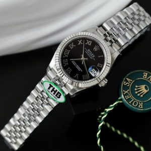 Đồng Hồ Rolex DateJust Replica Cao Cấp Mặt Đen Cọc Số La Mã Xưởng THB 31mm (2)