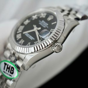 Đồng Hồ Rolex DateJust Replica Cao Cấp Mặt Đen Cọc Số La Mã Xưởng THB 31mm (8)