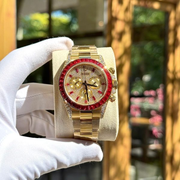 Đồng Hồ Rolex Daytona 126598TRU Bọc Vàng Thật + Ruby + Kim Cương Tổng Hợp Chế Tác 40mm (2)