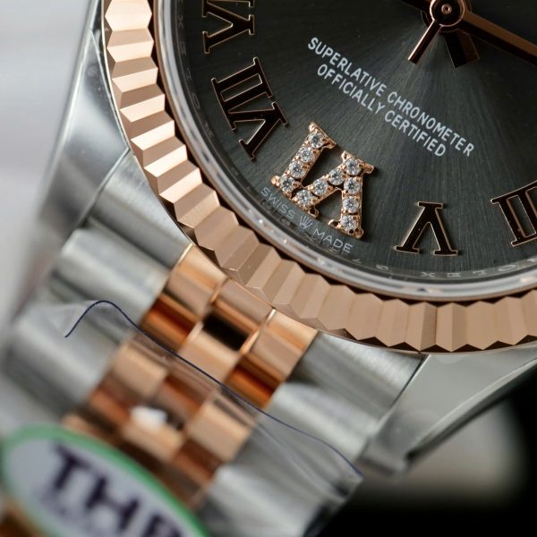 Đồng Hồ Rolex Nữ DateJust Rep 11 Demi Vàng Hồng Mặt Xám Xưởng THB 31mm (2)