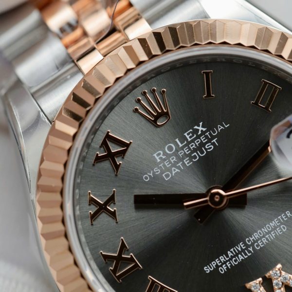 Đồng Hồ Rolex Nữ DateJust Rep 11 Demi Vàng Hồng Mặt Xám Xưởng THB 31mm (2)