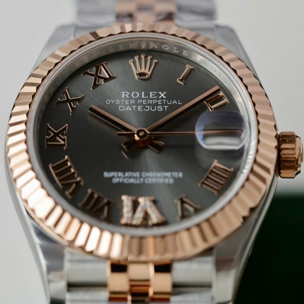 Đồng Hồ Rolex Nữ DateJust Rep 11 Demi Vàng Hồng Mặt Xám Xưởng THB 31mm (2)
