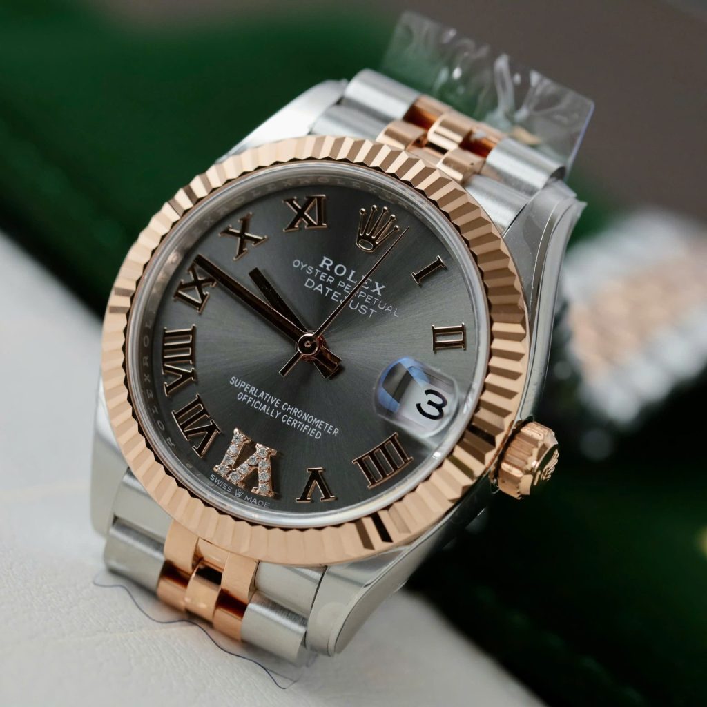 Đồng Hồ Rolex Nữ DateJust Rep 11 Demi Vàng Hồng Mặt Xám Xưởng THB 31mm (2)