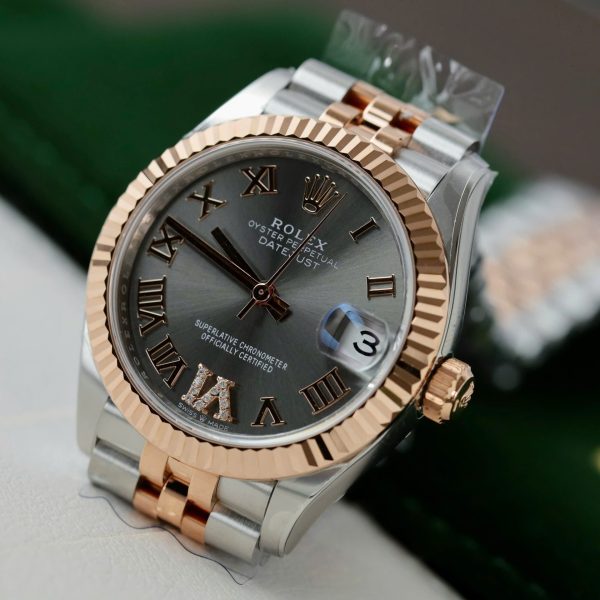 Đồng Hồ Rolex Nữ DateJust Rep 11 Demi Vàng Hồng Mặt Xám Xưởng THB 31mm (2)