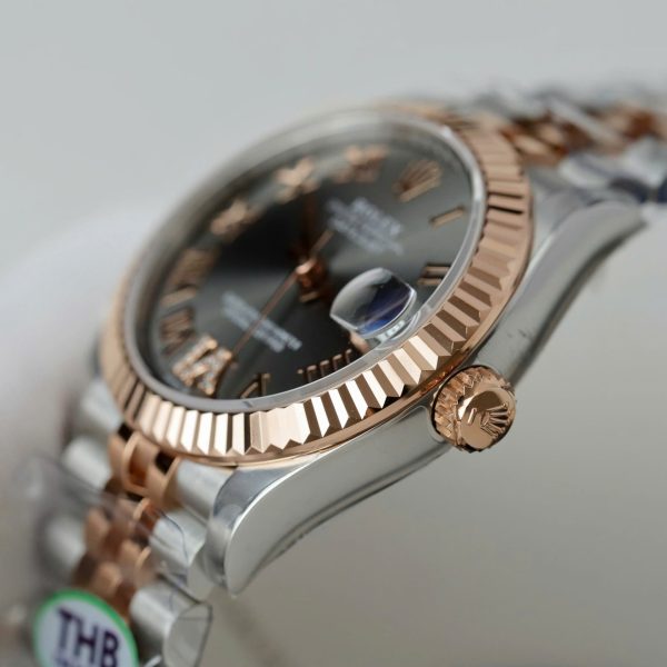 Đồng Hồ Rolex Nữ DateJust Rep 11 Demi Vàng Hồng Mặt Xám Xưởng THB 31mm (2)