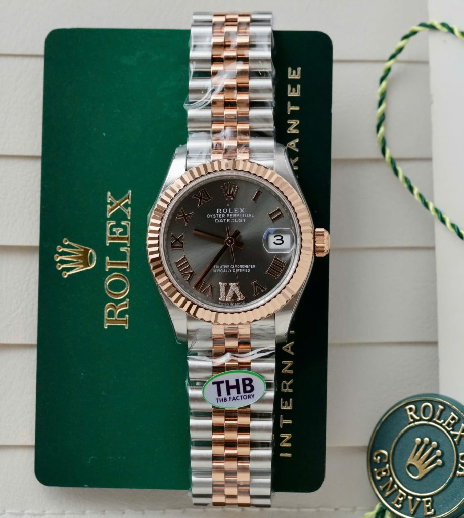 Đồng Hồ Rolex Nữ DateJust Rep 11 Demi Vàng Hồng Mặt Xám Xưởng THB 31mm (2)
