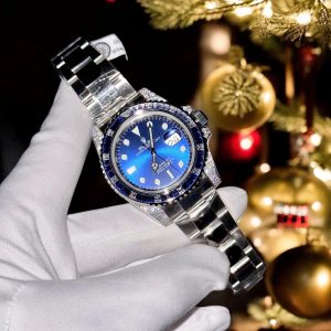 Đồng Hồ Rolex Submariner Mặt Xanh Blue Đính Moissanite + Sapphire Tổng Hợp Chế Tác 41mm (2)