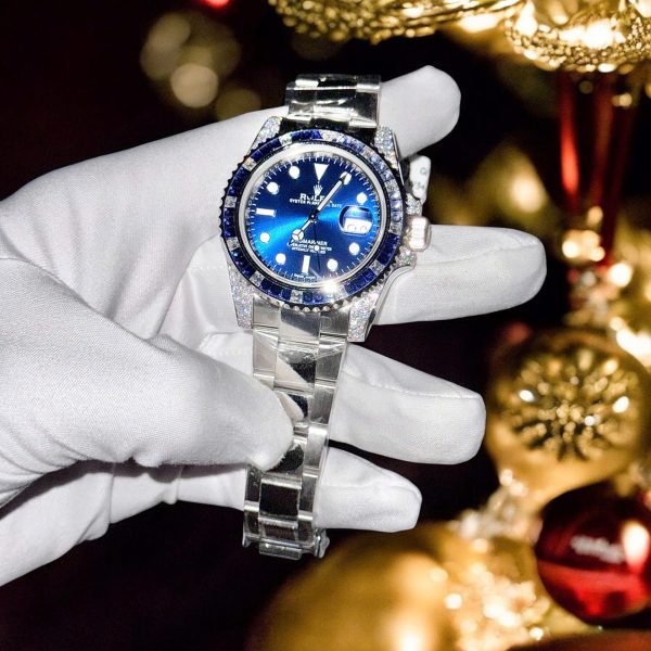 Đồng Hồ Rolex Submariner Mặt Xanh Blue Đính Moissanite + Sapphire Tổng Hợp Chế Tác 41mm (2)