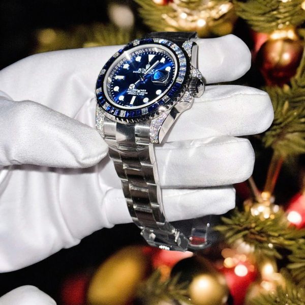 Đồng Hồ Rolex Submariner Mặt Xanh Blue Đính Moissanite + Sapphire Tổng Hợp Chế Tác 41mm (2)