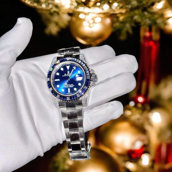 Đồng Hồ Rolex Submariner Mặt Xanh Blue Đính Moissanite + Sapphire Tổng Hợp Chế Tác 41mm (2)