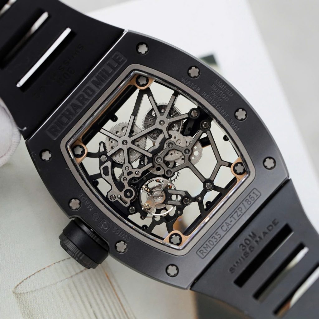 Đồng Hồ Richard Mille Rep Cao Cấp RM035 Americas Toro Vỏ Gốm Đen Dây Cao Su ZF 40x48mm (2)