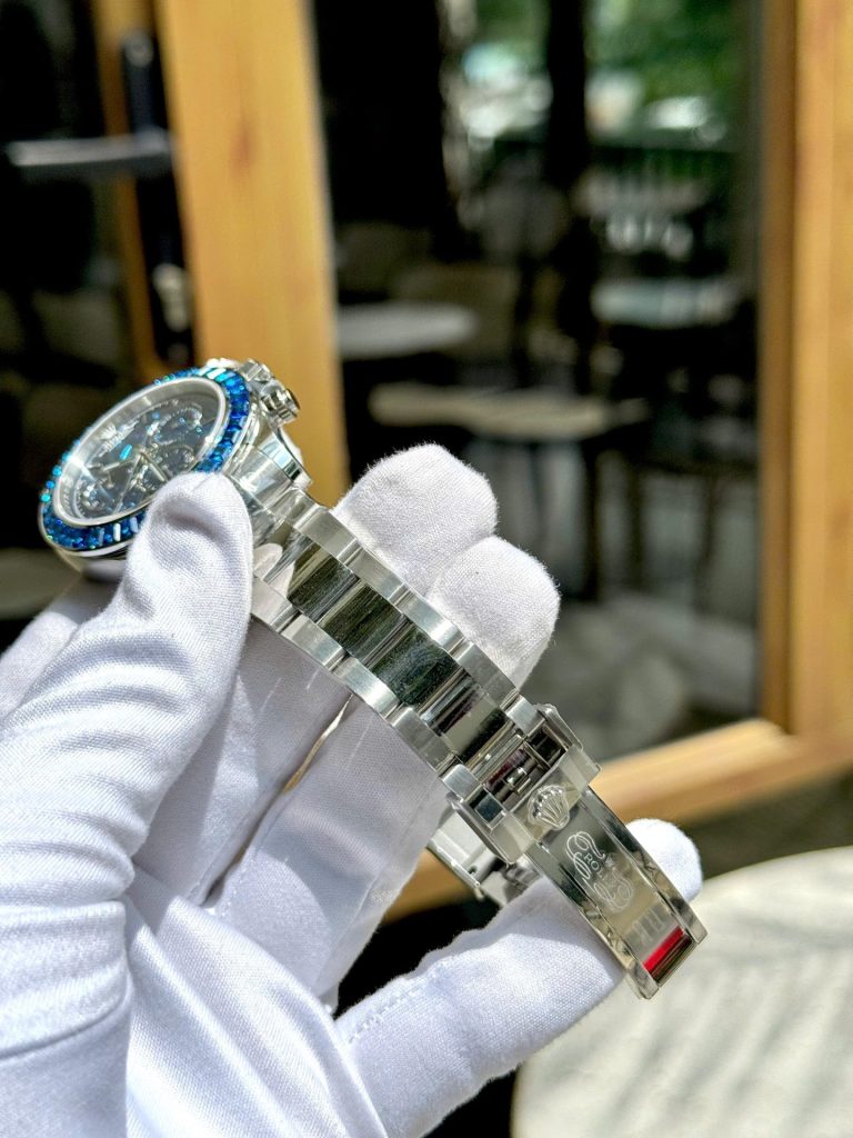 Đồng Hồ Rolex Replica Cao Cấp Daytona Arolla Challenge Đính Đá Màu Xanh Blue 40mm (2)