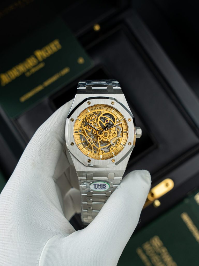 Đồng Hồ Audemars Piguet Replica 11 Royal Oak Openworked 15407 Mặt Màu Vàng Lộ Cơ Xưởng THB 41mm (2)