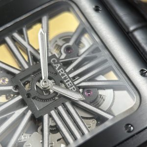 Đồng Hồ Cartier Santos Rep Cao Cấp Mặt Số Lộ Cơ Màu Đen Dây Da 39 (2)