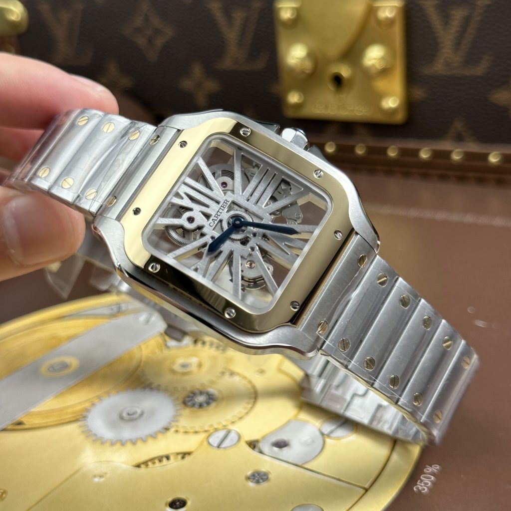 Đồng Hồ Cartier Santos Replica 11 Demi Vàng Mặt Lộ Cơ Dây Kim Loại 39 (2)