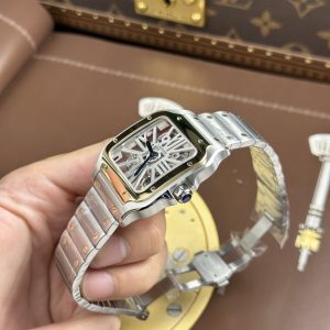 Đồng Hồ Cartier Santos Replica 11 Demi Vàng Mặt Lộ Cơ Dây Kim Loại 39 (2)