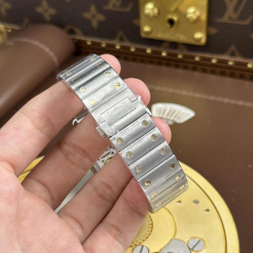 Đồng Hồ Cartier Santos Replica 11 Demi Vàng Mặt Lộ Cơ Dây Kim Loại 39 (2)