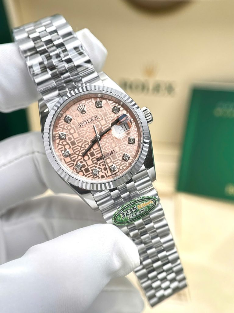 Đồng Hồ Rolex DateJust Chế Tác Họa Tiết Vi Tính Mặt Hồng Nhà Máy AR 36mm (2)
