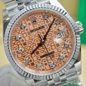 Đồng Hồ Rolex DateJust Chế Tác Họa Tiết Vi Tính Mặt Hồng Nhà Máy AR 36mm (2)