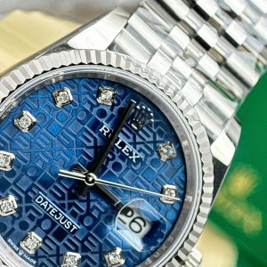 Đồng Hồ Rolex DateJust Replica 11 Họa Tiết Vi Tính Mặt Xanh Dương Nhà Máy AR 36mm (2)