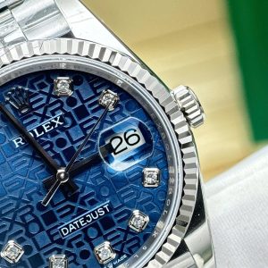 Đồng Hồ Rolex DateJust Replica 11 Họa Tiết Vi Tính Mặt Xanh Dương Nhà Máy AR 36mm (2)