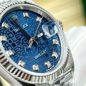 Đồng Hồ Rolex DateJust Replica 11 Họa Tiết Vi Tính Mặt Xanh Dương Nhà Máy AR 36mm (2)
