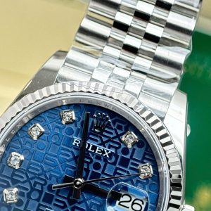 Đồng Hồ Rolex DateJust Replica 11 Họa Tiết Vi Tính Mặt Xanh Dương Nhà Máy AR 36mm (2)