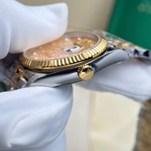 Đồng Hồ Rolex DateJust Replica Cao Cấp Họa Tiết Vi Tính Mặt Vàng Nhà Máy AR 36mm (2)