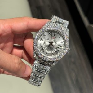 Đồng Hồ Rolex Sky-Dweller Chế Tác Đính Full Kim Cương Moissanite Máy Cơ Thụy Sỹ 42mm (2)