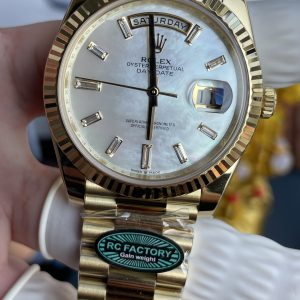 Đồng Hồ Rolex Day-Date Chế Tác Mặt Khảm Xà Cừ Trắng Trọng Lượng 210 Gram Xưởng RC 40mm (2)