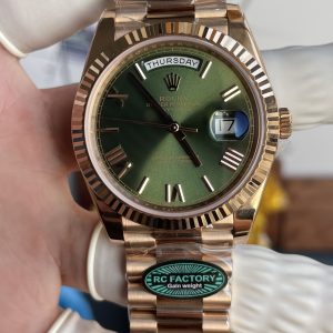 Đồng Hồ Rolex Day-Date Nam Chế Tác Mặt Xanh Ô Liu Màu Vàng Hồng Nhà Máy RC 40mm (2)