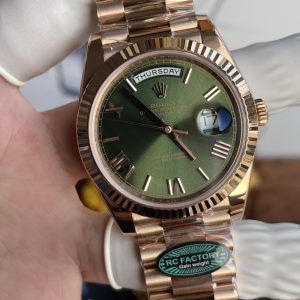Đồng Hồ Rolex Day-Date Nam Chế Tác Mặt Xanh Ô Liu Màu Vàng Hồng Nhà Máy RC 40mm (2)