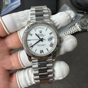Đồng Hồ Rolex Day-Date Rep 11 Mặt Trắng Cọc Số La Mã Bộ Máy Calibre 3255 Xưởng RC 40mm (4)