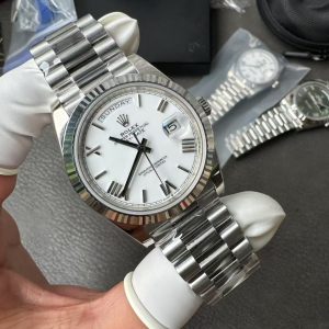 Đồng Hồ Rolex Day-Date Rep 11 Mặt Trắng Cọc Số La Mã Bộ Máy Calibre 3255 Xưởng RC 40mm (4)