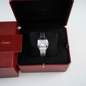 Đồng Hồ Nữ Cartier Santos Small Chế Tác Mặt Trắng Dây Kim Loại 27×34 (2)