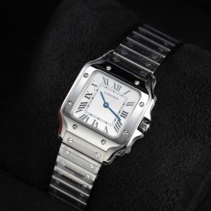 Đồng Hồ Nữ Cartier Santos Small Chế Tác Mặt Trắng Dây Kim Loại 27×34 (2)