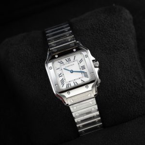 Đồng Hồ Nữ Cartier Santos Small Chế Tác Mặt Trắng Dây Kim Loại 27×34 (2)