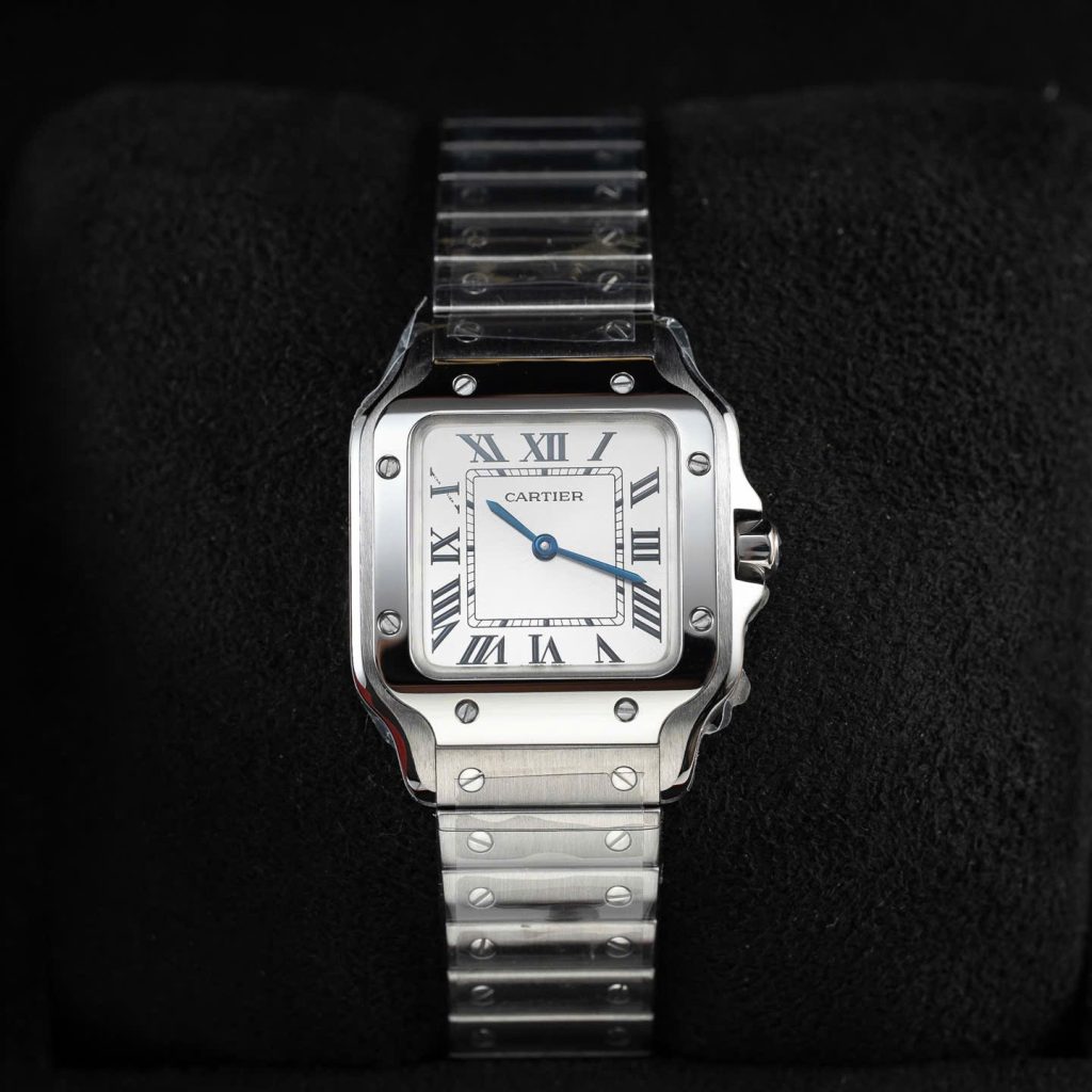Đồng Hồ Nữ Cartier Santos Small Chế Tác Mặt Trắng Dây Kim Loại 27×34 (2)