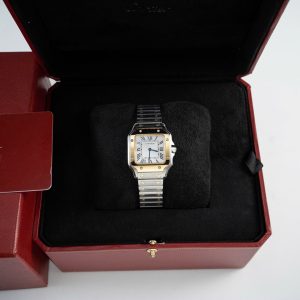 Đồng Hồ Nữ Cartier Santos Small Chế Tác Mặt Trắng Viền Vàng Vàng 27×34 (7)