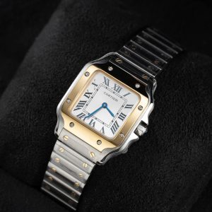 Đồng Hồ Nữ Cartier Santos Small Chế Tác Mặt Trắng Viền Vàng Vàng 27×34 (7)