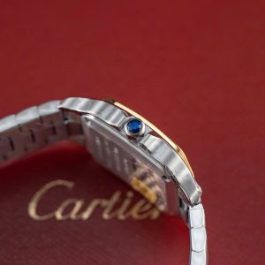 Đồng Hồ Nữ Cartier Santos Small Chế Tác Mặt Trắng Viền Vàng Vàng 27×34 (7)