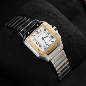 Đồng Hồ Nữ Cartier Santos Small Chế Tác Mặt Trắng Viền Vàng Vàng 27×34 (7)