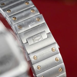 Đồng Hồ Nữ Cartier Santos Small Chế Tác Mặt Trắng Viền Vàng Vàng 27×34 (7)