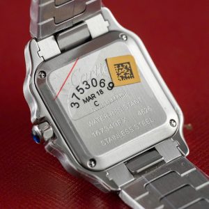 Đồng Hồ Nữ Cartier Santos Small Chế Tác Mặt Trắng Viền Vàng Vàng 27×34 (7)